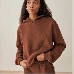 Reformation organic cotton brown cropped hoodie / hooded sweatshirt, S